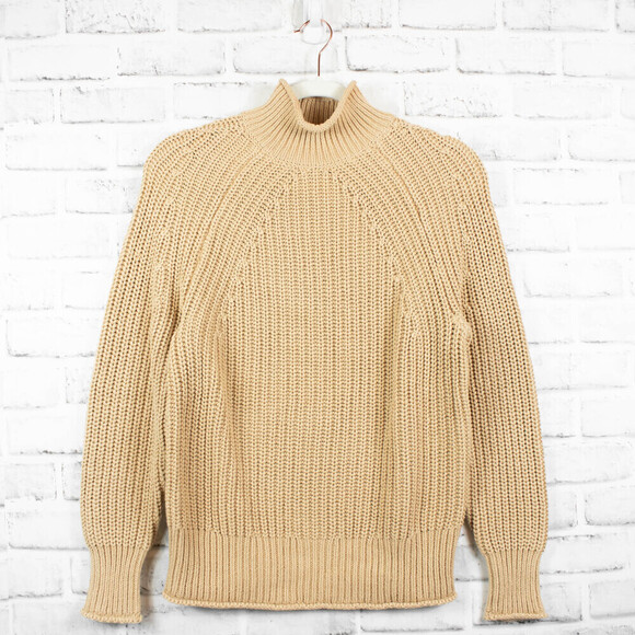 J Crew Camel Brown Chunky Knit Turtle Mock Neck Long Sleeve Sweater Size XXS - Picture 1 of 8